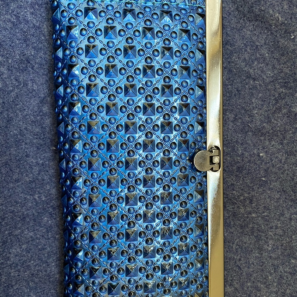 Blue Studded Pleather Clutch/Wallet